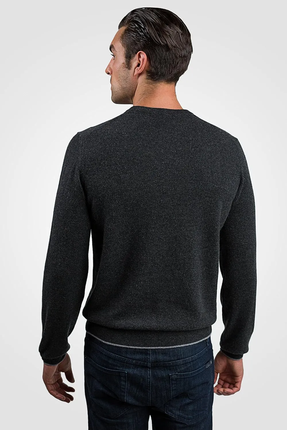 JENNIE LIU Men's 100% Pure Cashmere Long Sleeve Pullover Crewneck Sweater