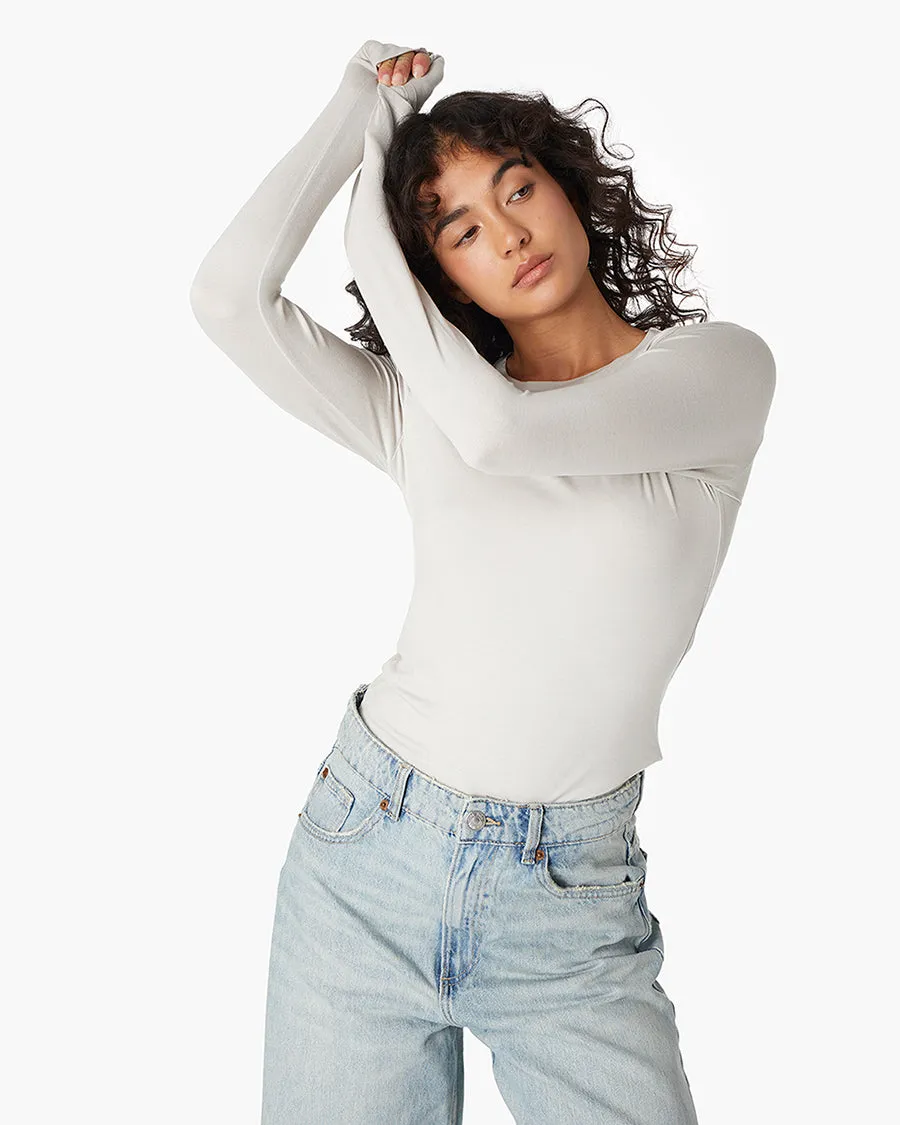Long Sleeve Stretch Crewneck - Stone