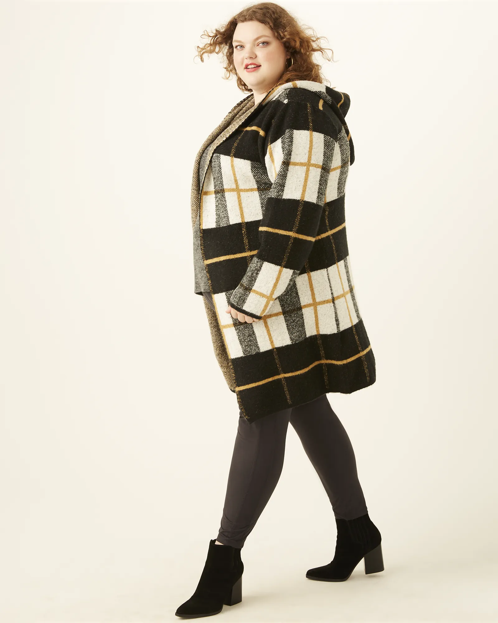 Lottie Plaid Long Cardigan | Black / Yellow