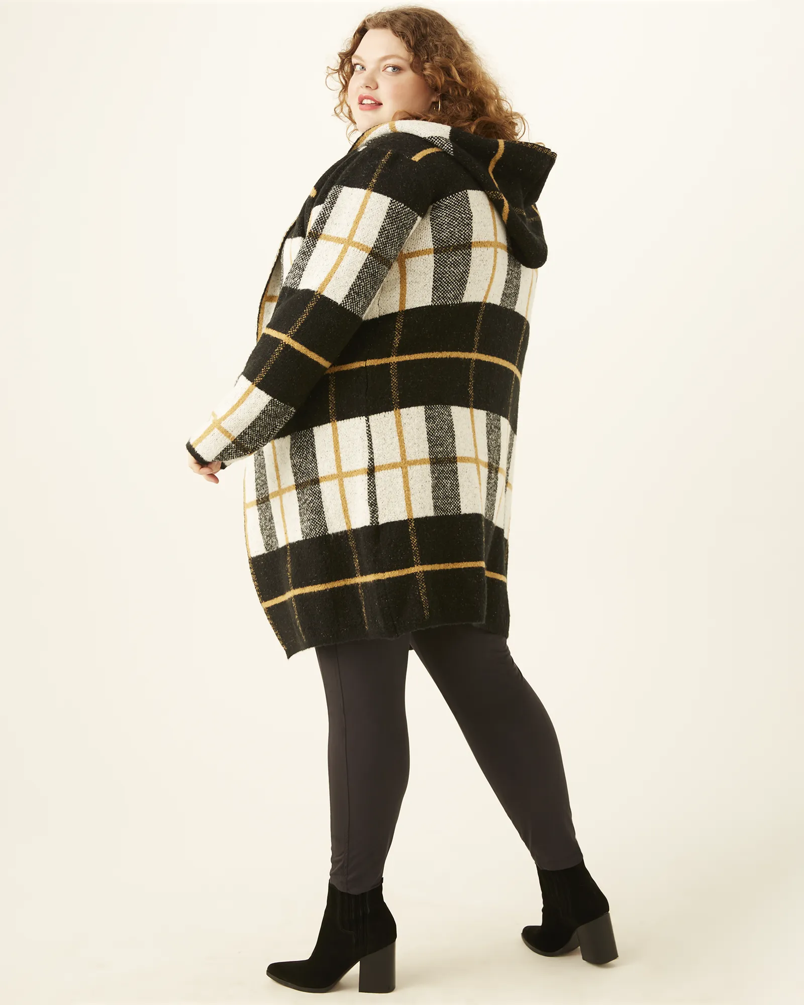 Lottie Plaid Long Cardigan | Black / Yellow
