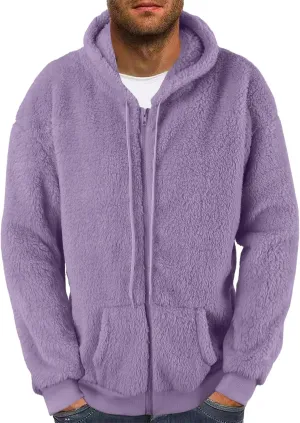 Men's Cashmere Sweaters, Men's Full Zip Fleece Flannel Jackets Shirt Cotton Hoodies Soft Warm Coat for Men with Hood