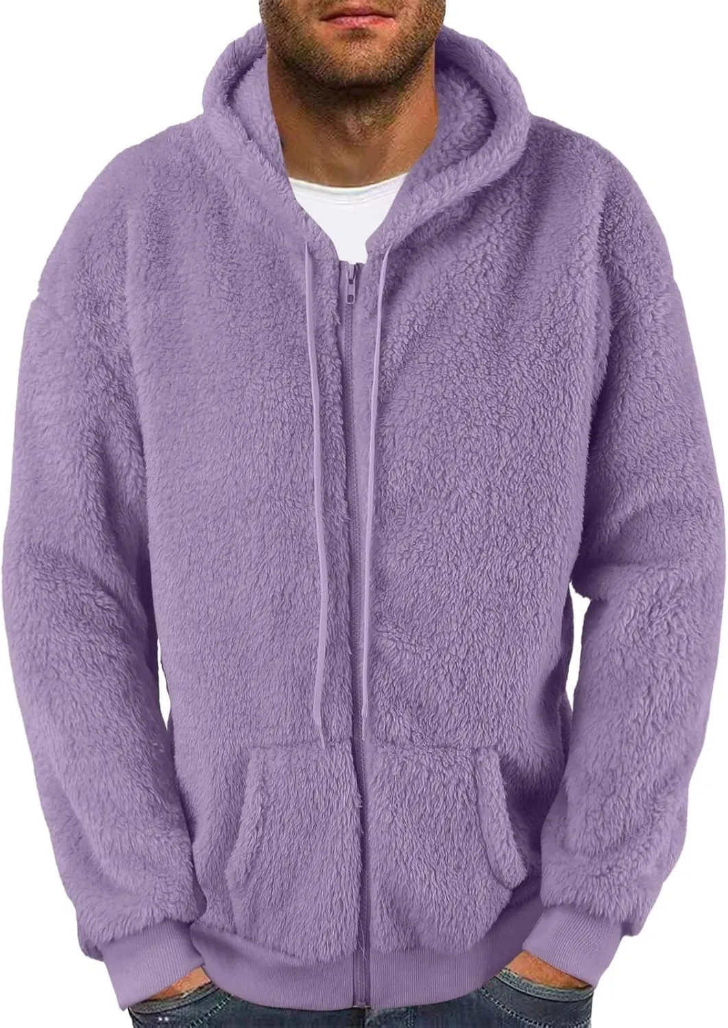 Men's Cashmere Sweaters, Men's Full Zip Fleece Flannel Jackets Shirt Cotton Hoodies Soft Warm Coat for Men with Hood