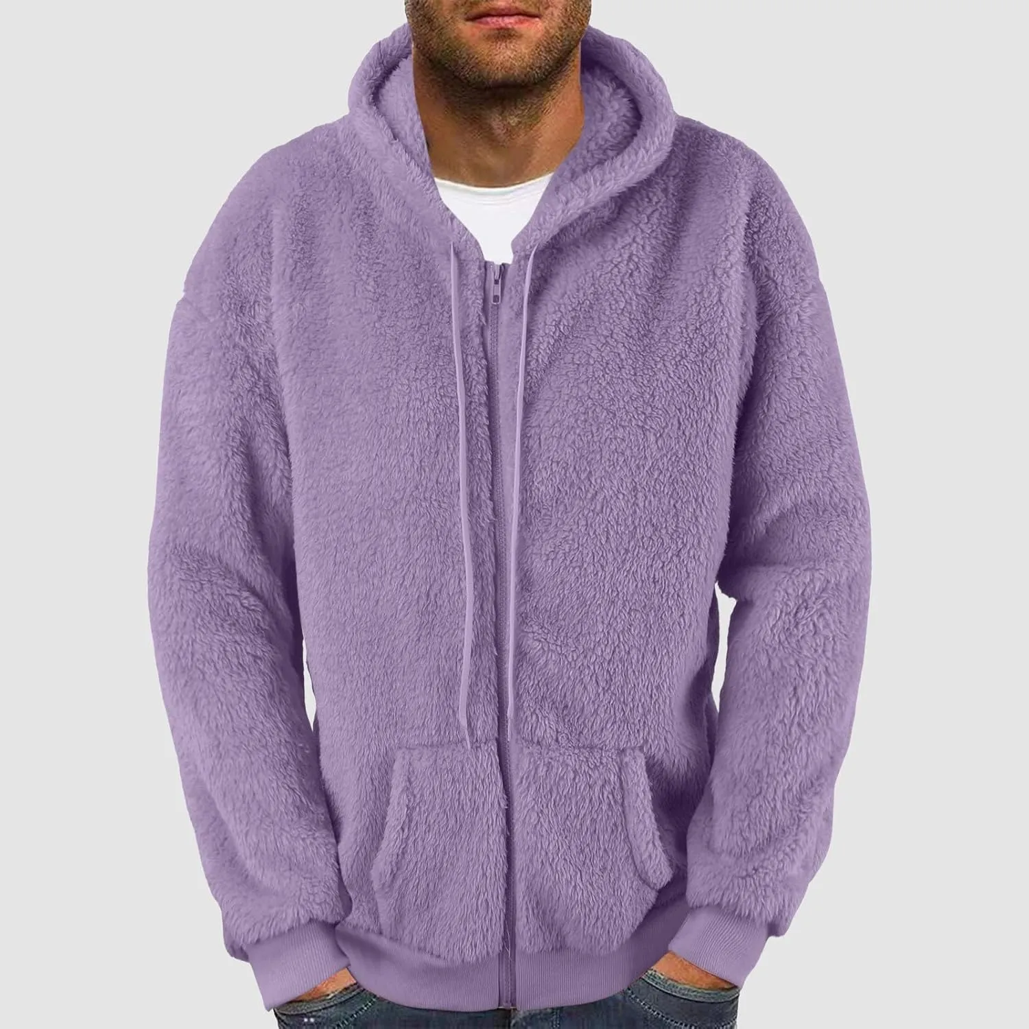 Men's Cashmere Sweaters, Men's Full Zip Fleece Flannel Jackets Shirt Cotton Hoodies Soft Warm Coat for Men with Hood