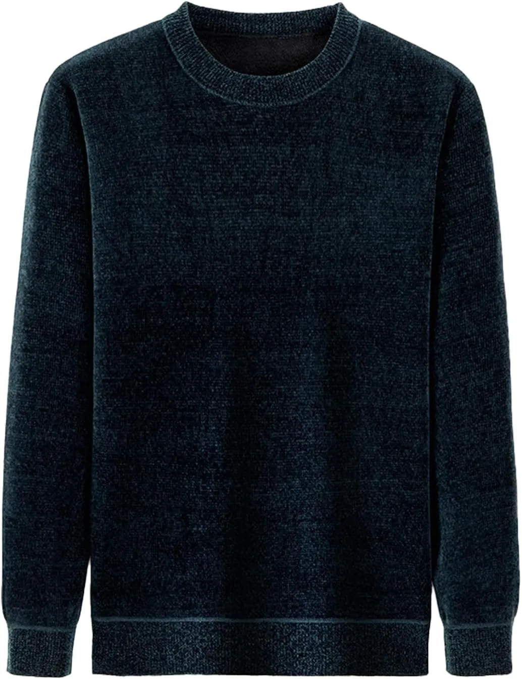 Men's Chenille Crewneck Sweater Long Sleeve Regular Fit Knitted Sweater Winter Fleece Pullover Warm Fleece Lined Sweatshirts
