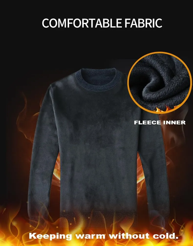 Men's Chenille Crewneck Sweater Long Sleeve Regular Fit Knitted Sweater Winter Fleece Pullover Warm Fleece Lined Sweatshirts