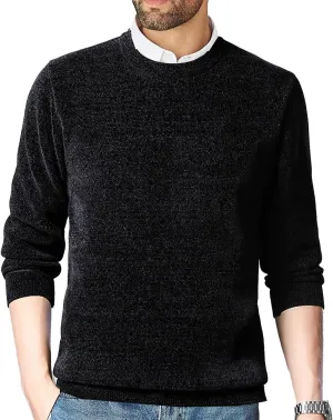 Men's Chenille Crewneck Sweater Long Sleeve Regular Fit Knitted Sweater Winter Fleece Pullover Warm Fleece Lined Sweatshirts