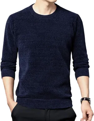 Men's Chenille Crewneck Sweater Long Sleeve Regular Fit Knitted Sweater Winter Fleece Pullover Warm Fleece Lined Sweatshirts