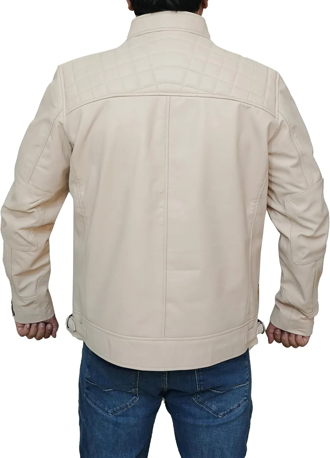 Mens Real Leather Lambskin Biker Jacket - Quilted Zip Up Moto Cafe Racer Rider Men Jackets