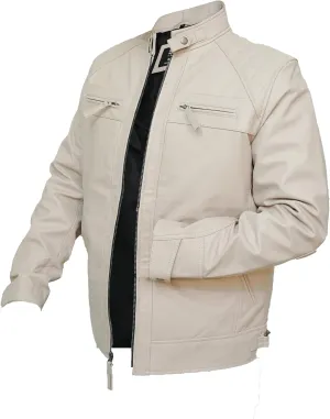 Mens Real Leather Lambskin Biker Jacket - Quilted Zip Up Moto Cafe Racer Rider Men Jackets