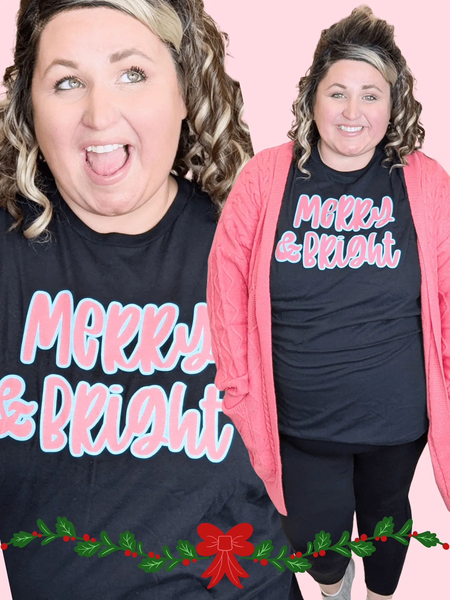 Merry & Bright on Black Tee