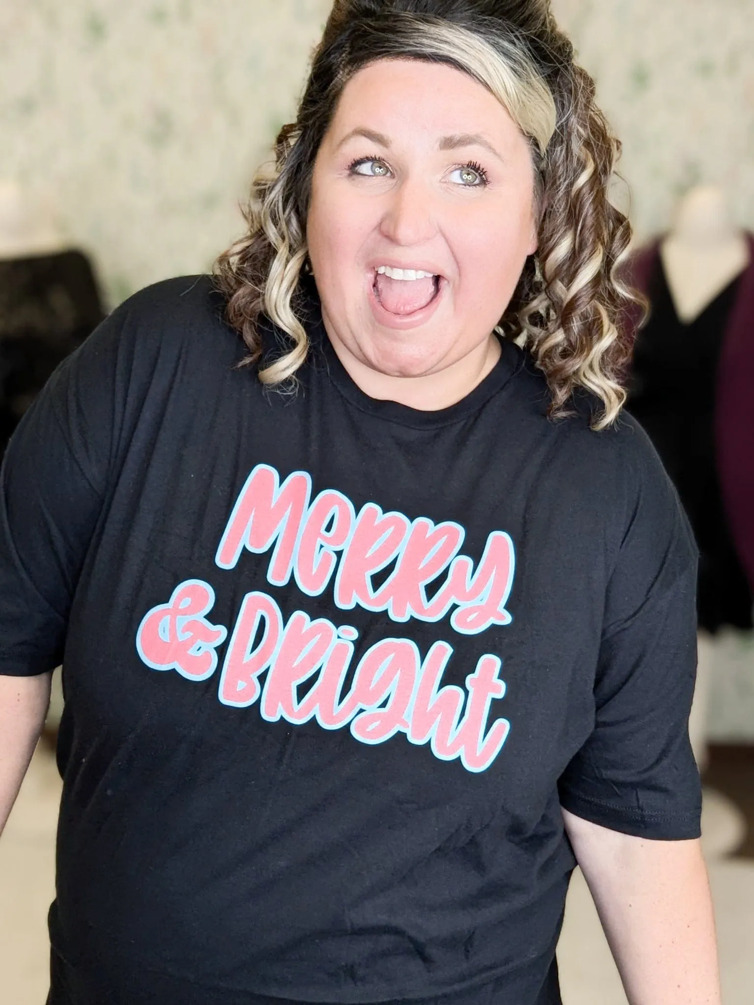 Merry & Bright on Black Tee