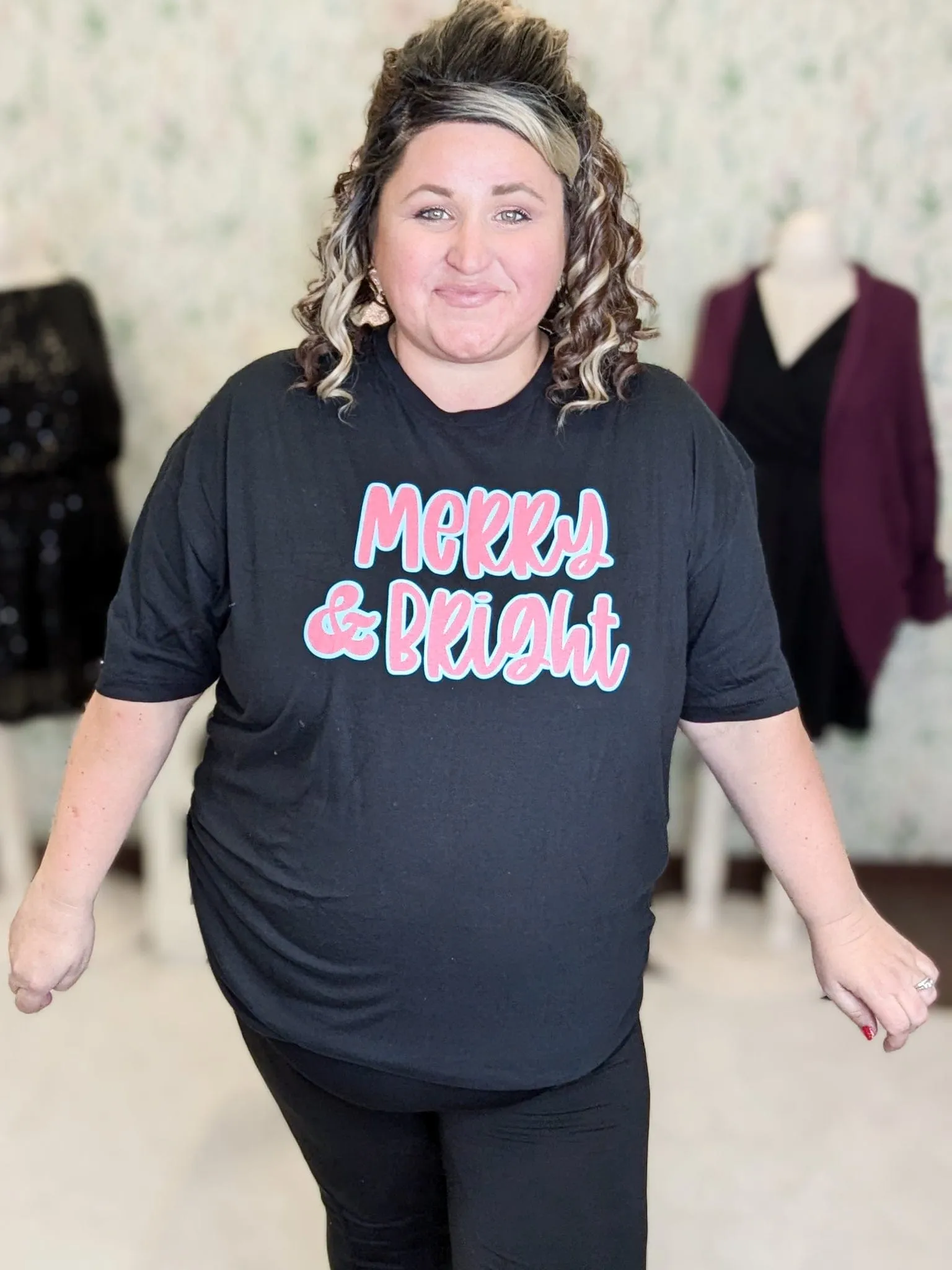 Merry & Bright on Black Tee
