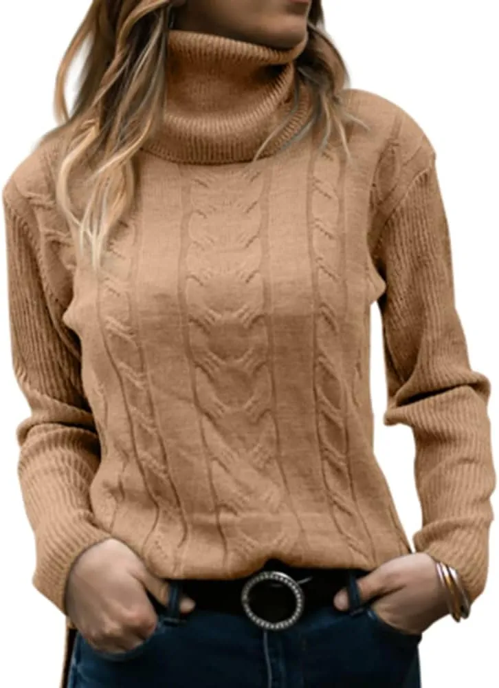 MNCEGEER Women Turtleneck Sweater Long Sleeve Soft Cable Knit Winter Pullover