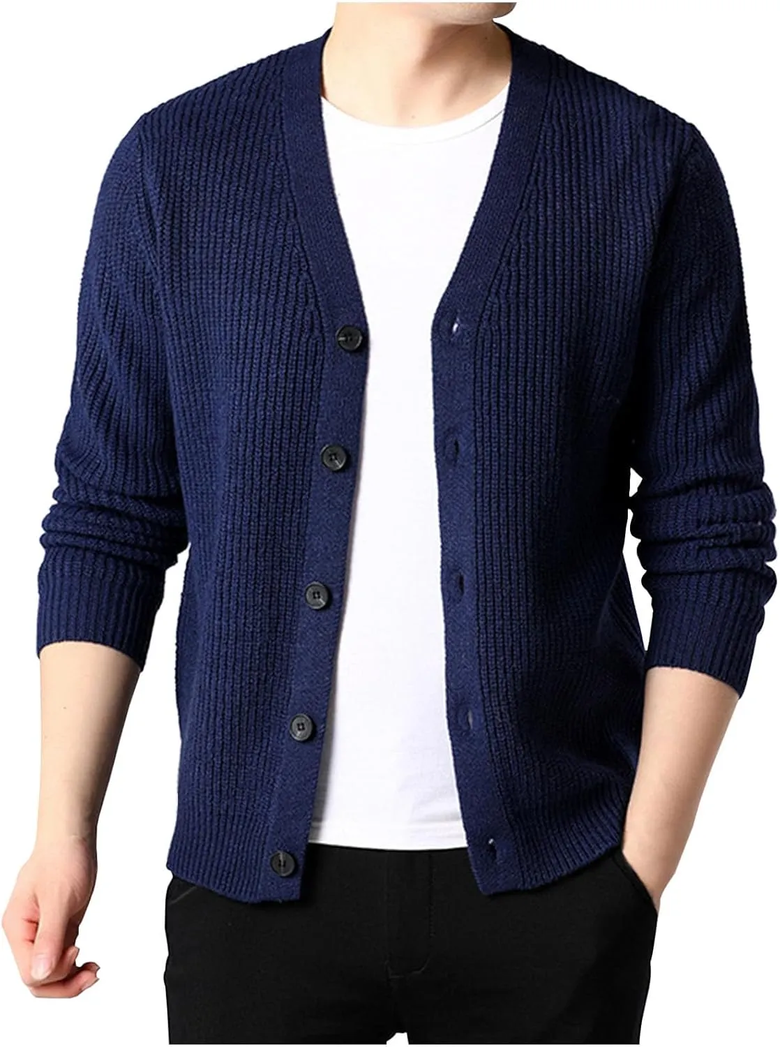 Muscularfit Cardigan Sweaters for Men Lightweight Long Sleeve V Neck Knitted Sweater Slim Fit Solid Business Casual Cardigans