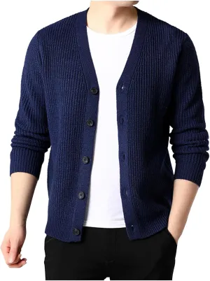 Muscularfit Cardigan Sweaters for Men Lightweight Long Sleeve V Neck Knitted Sweater Slim Fit Solid Business Casual Cardigans