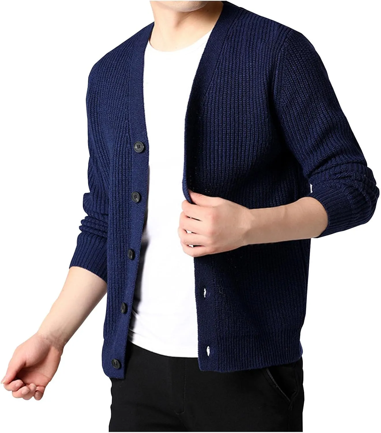 Muscularfit Cardigan Sweaters for Men Lightweight Long Sleeve V Neck Knitted Sweater Slim Fit Solid Business Casual Cardigans