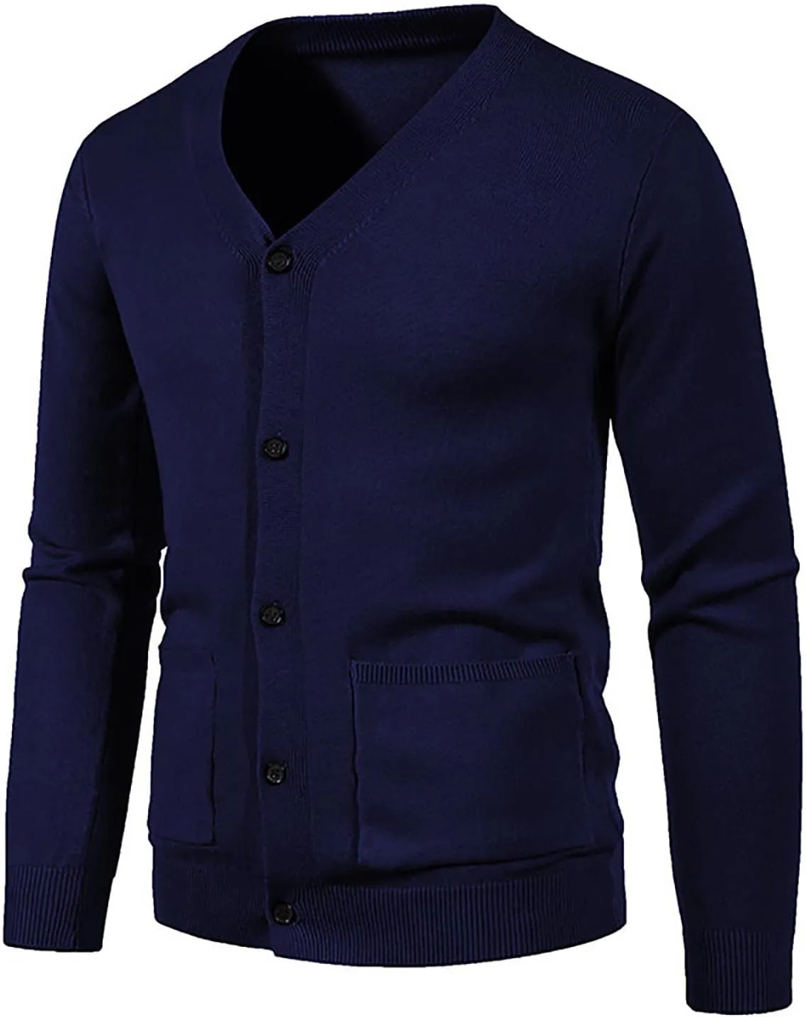 Muscularfit Mens Cardigan Sweaters with Buttons Warm V Neck Solid Long Sleeve Sweater Slim Fit Lightweight Knit Pullover Coat