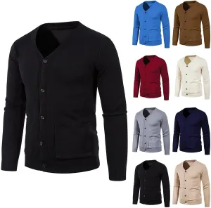 Muscularfit Mens Cardigan Sweaters with Buttons Warm V Neck Solid Long Sleeve Sweater Slim Fit Lightweight Knit Pullover Coat
