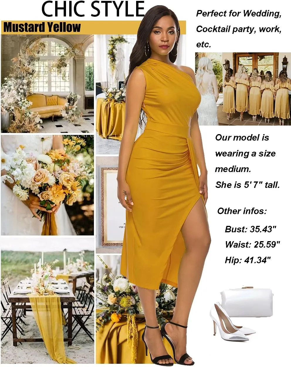 Nature Comfy LilyIn Womens Elegant one Shoulder Sleeveless Ruched High Slit Solid Color Cocktail Party Dresses
