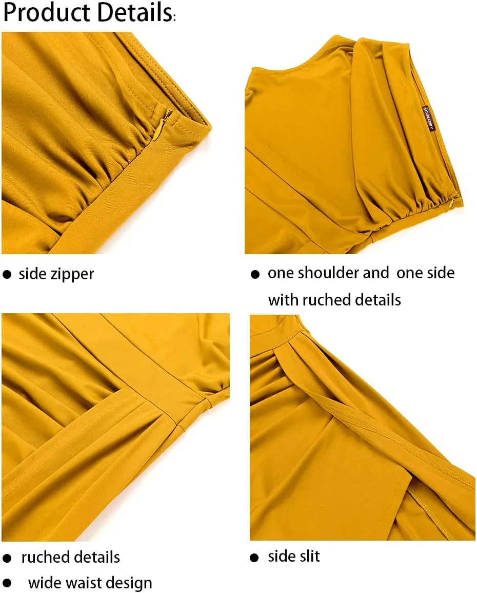 Nature Comfy LilyIn Womens Elegant one Shoulder Sleeveless Ruched High Slit Solid Color Cocktail Party Dresses