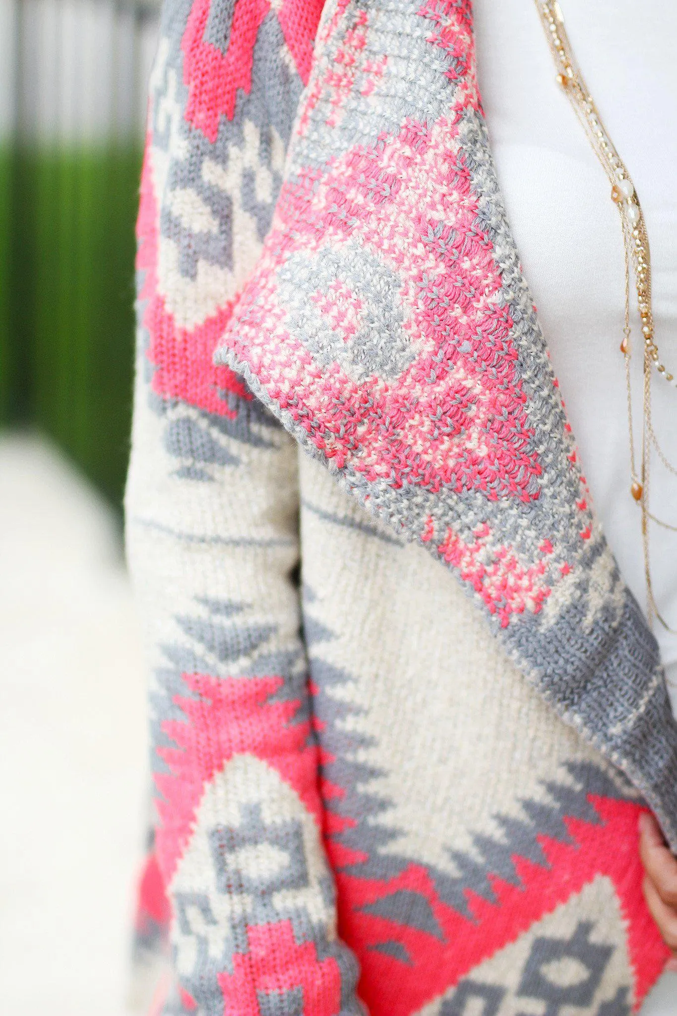 Neon Pink and Gray Aztec Cardigan