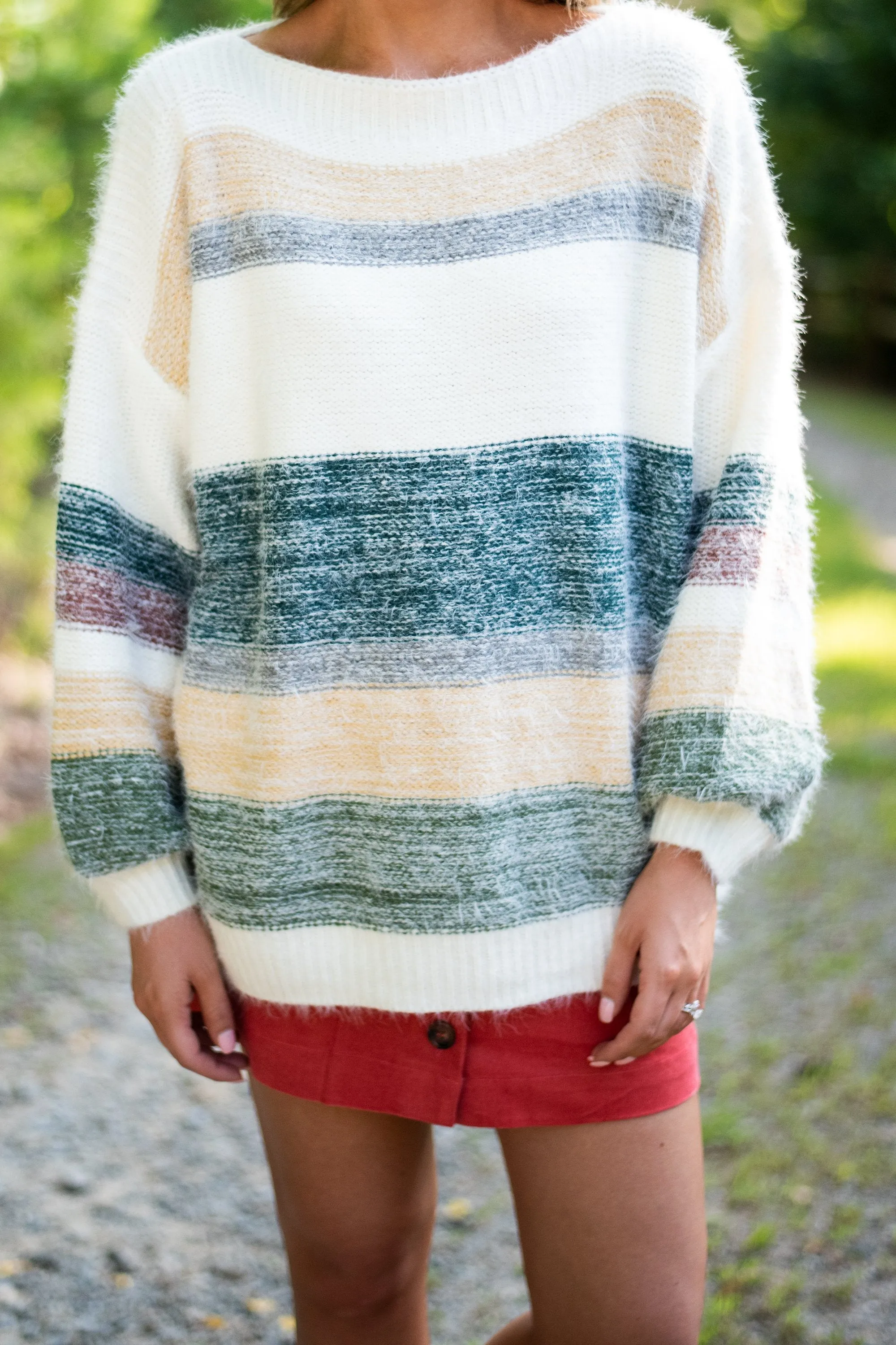 Really Ready Green Multicolored Striped Sweater