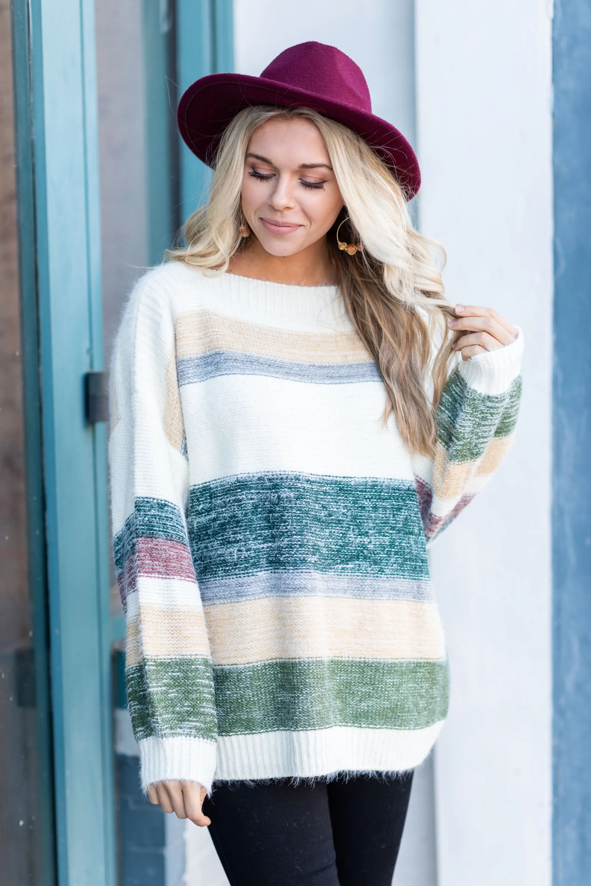 Really Ready Green Multicolored Striped Sweater