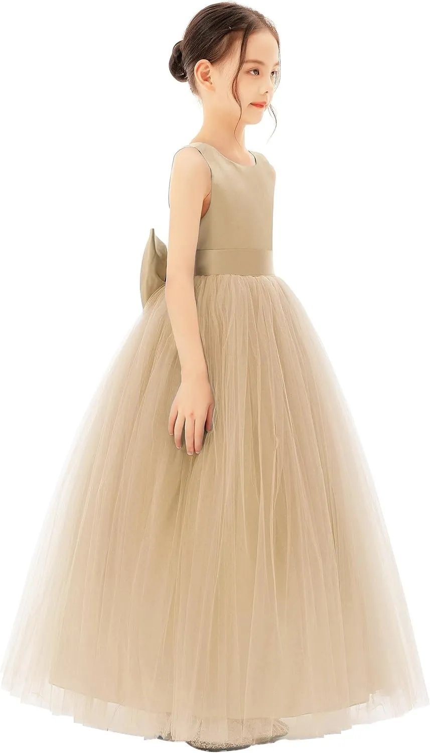 Satin Backless Tulle Flower Girl Dresses for Special Occasions Bridesmaid 722