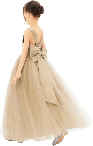 Satin Backless Tulle Flower Girl Dresses for Special Occasions Bridesmaid 722