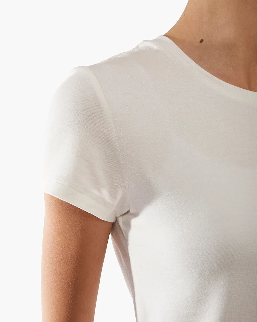 Short Sleeve Stretch Crewneck - Cream