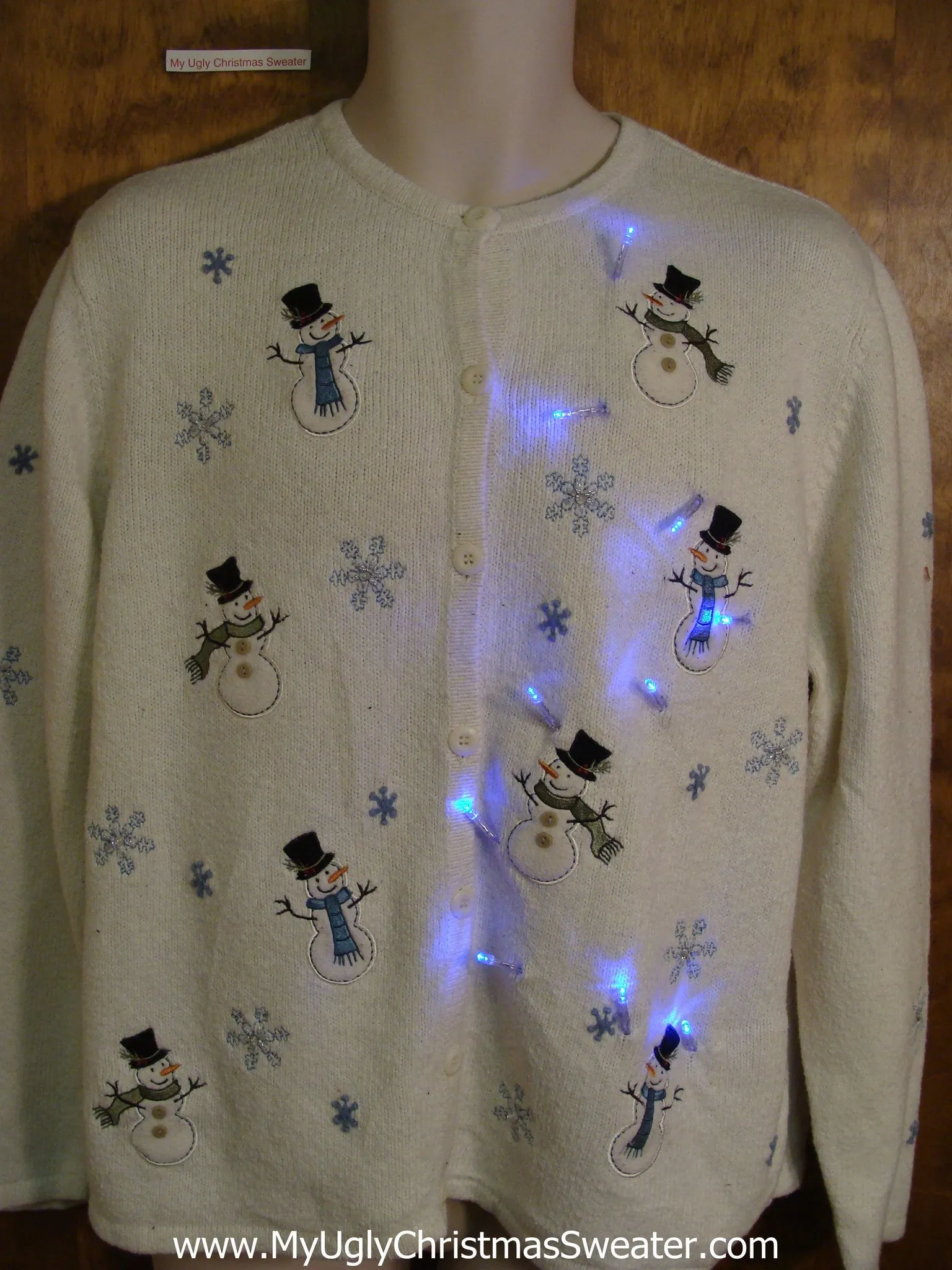 Sweet Cute Happy Snowmen Light Up Ugly Xmas Sweater
