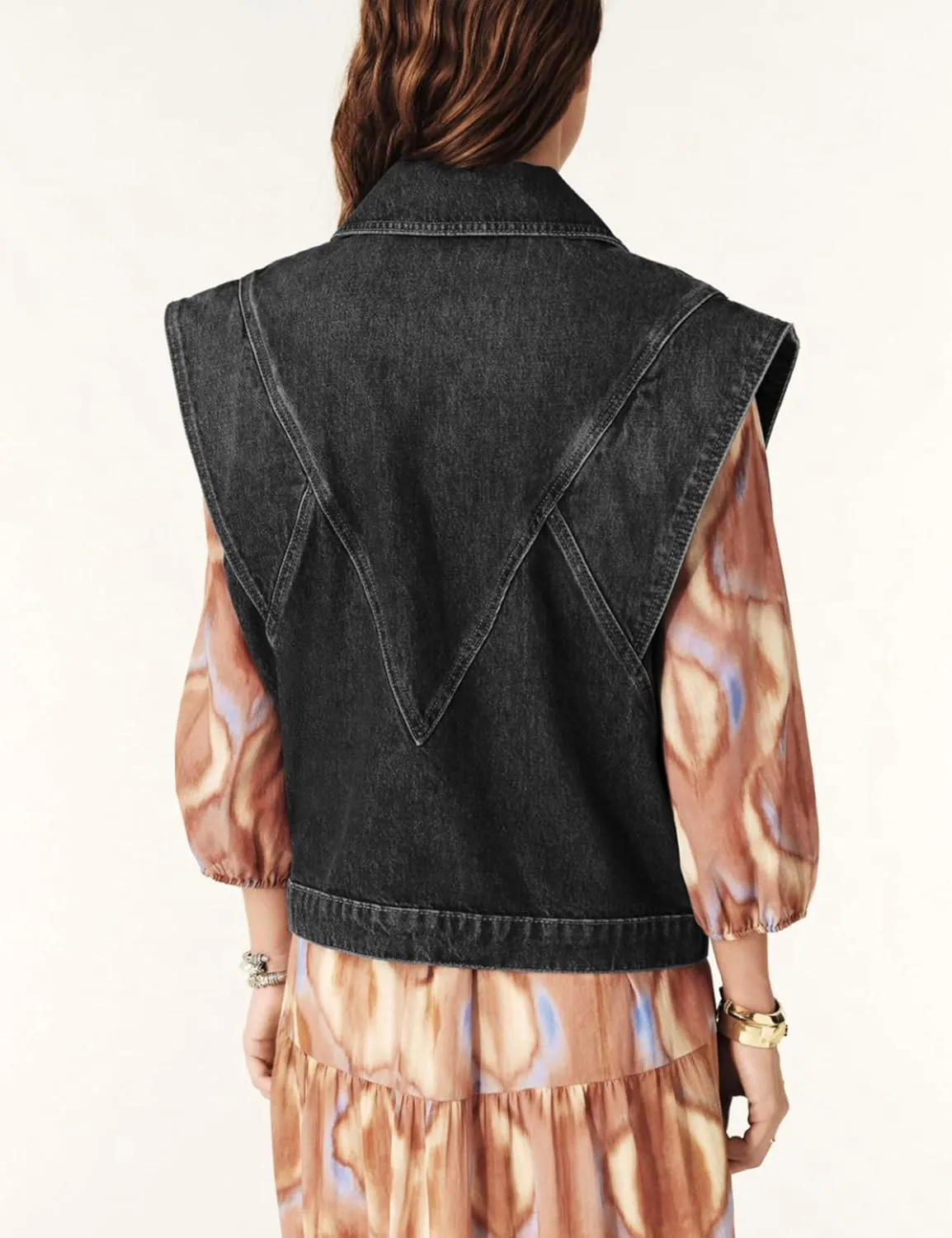 Tanming Women's Denim Vest Cap Sleeve Casual Jean Jacket Oversized Button Down Jean Waistcoat