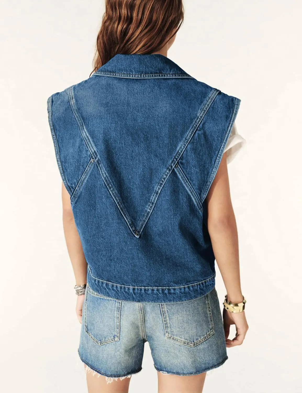 Tanming Women's Denim Vest Cap Sleeve Casual Jean Jacket Oversized Button Down Jean Waistcoat