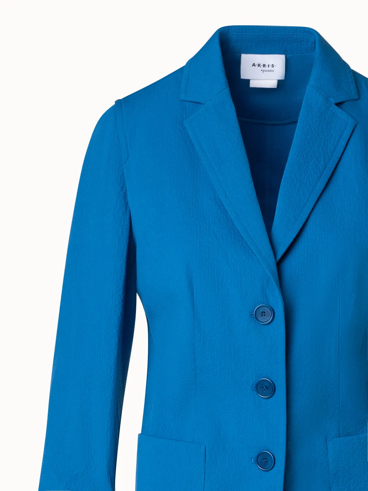 Three Button Blazer in Stretch Cotton Seersucker