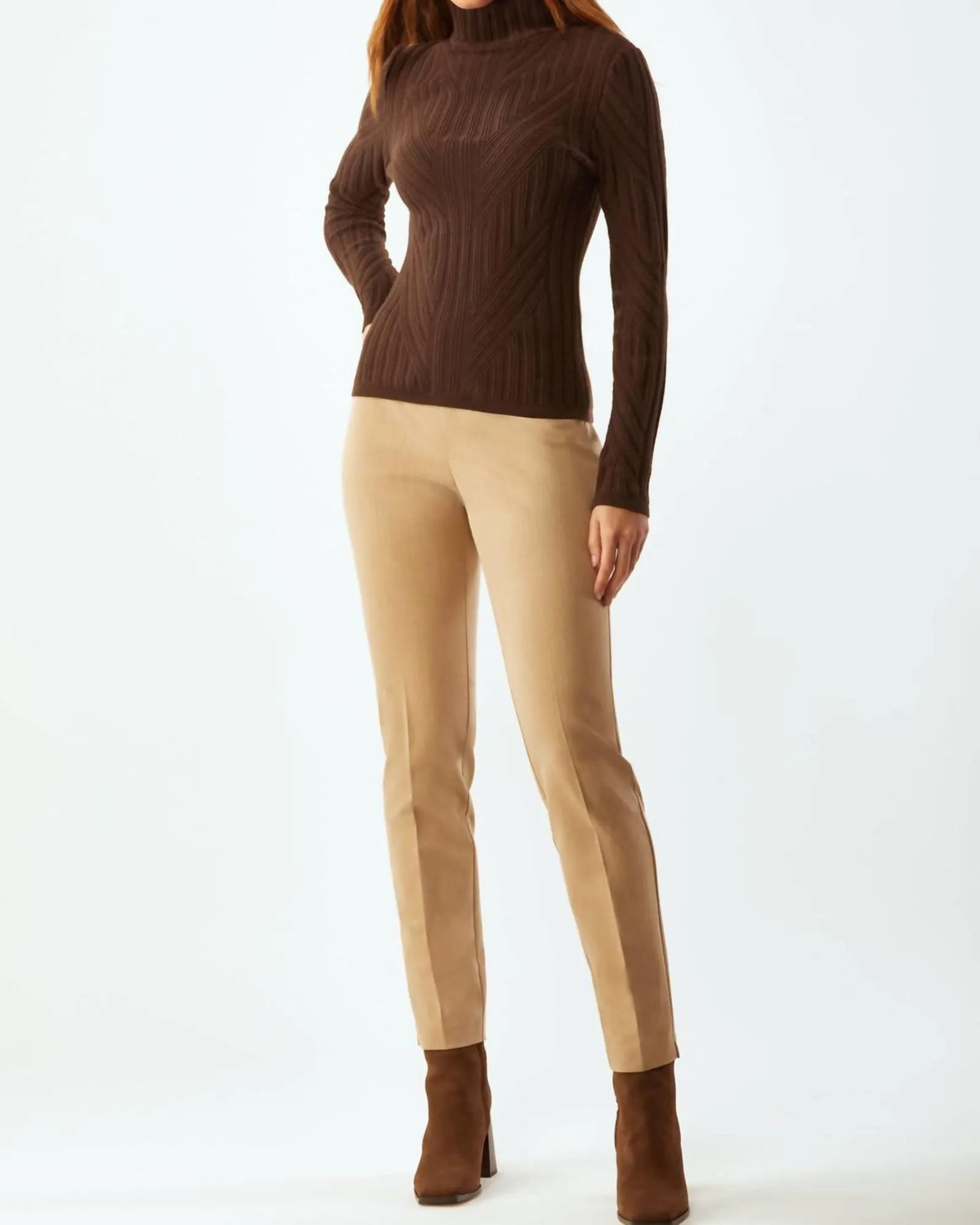 Traveling Rib Mock Neck Sweater in Chocolate | Chocolate