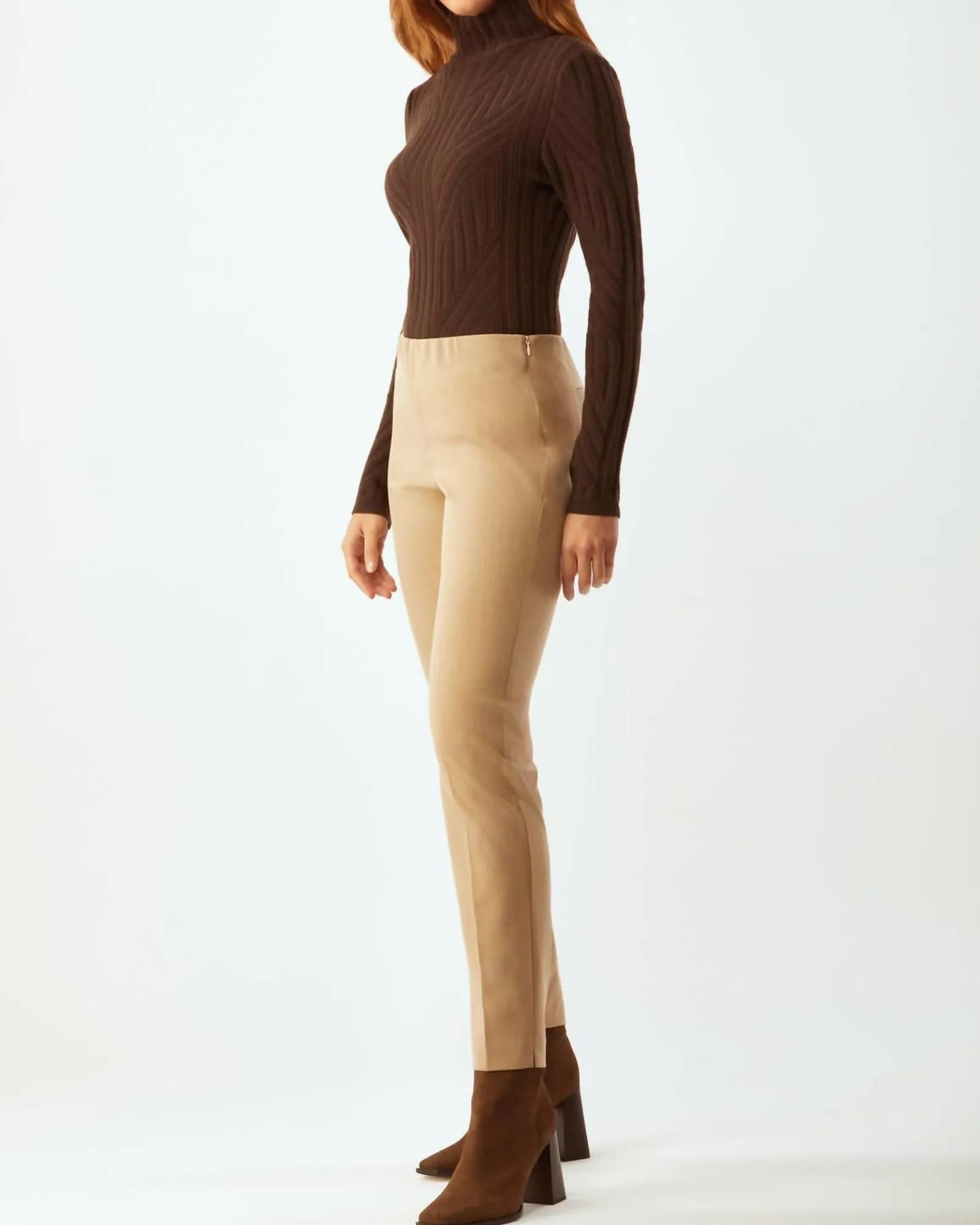 Traveling Rib Mock Neck Sweater in Chocolate | Chocolate