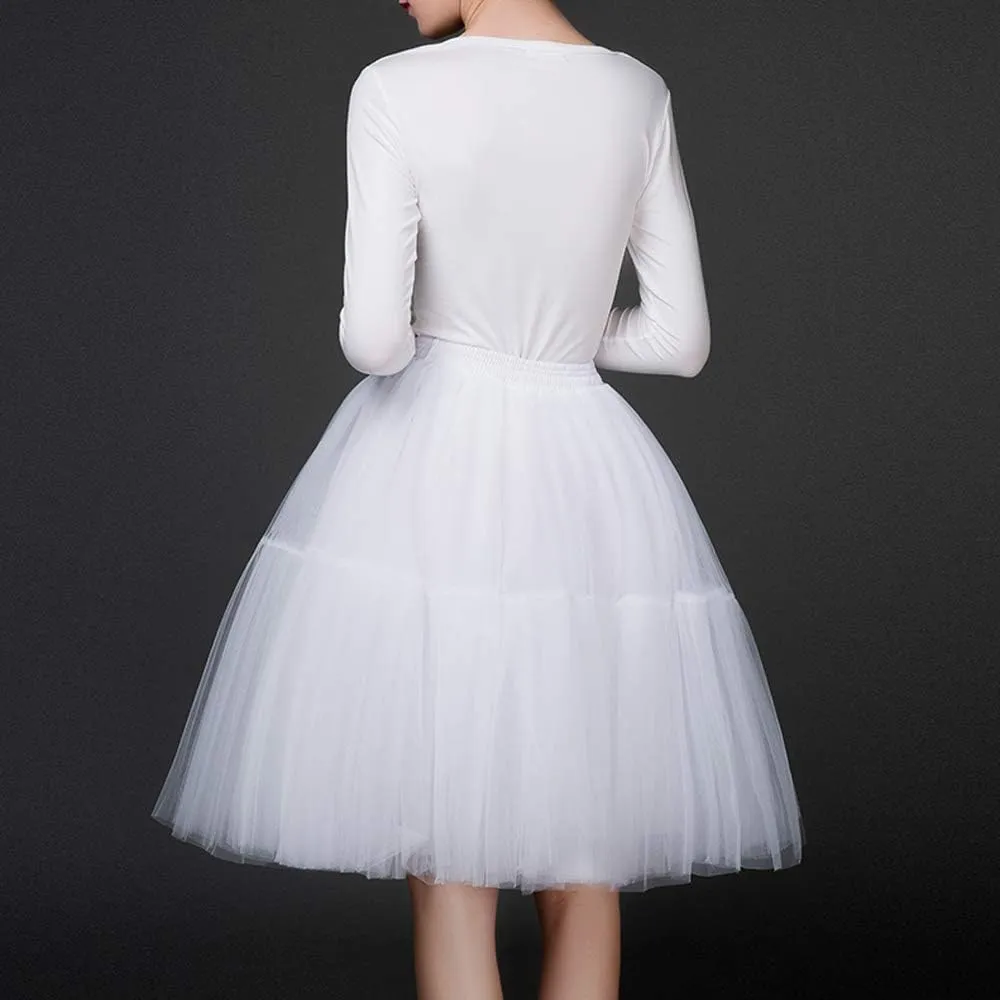 Tulle Skirt,Women's Midi Tulle Tutu Skirt Fluffy Princess Five Layers A line Party Prom Underskirt