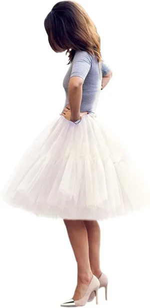 Tulle Skirt,Women's Midi Tulle Tutu Skirt Fluffy Princess Five Layers A line Party Prom Underskirt