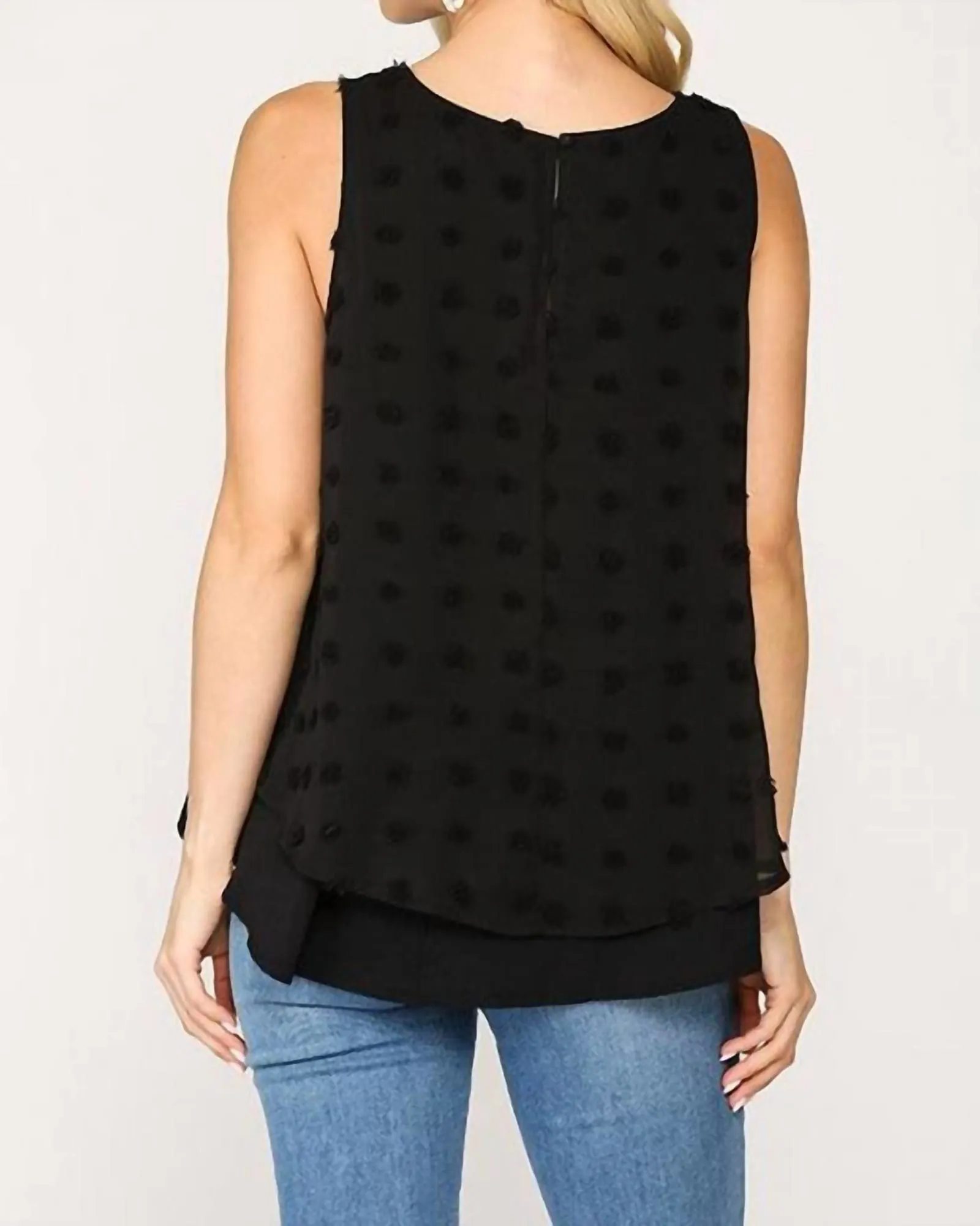 Urakiri Woven Dot Fabric Sleeveless Flowy Top in Black | Black