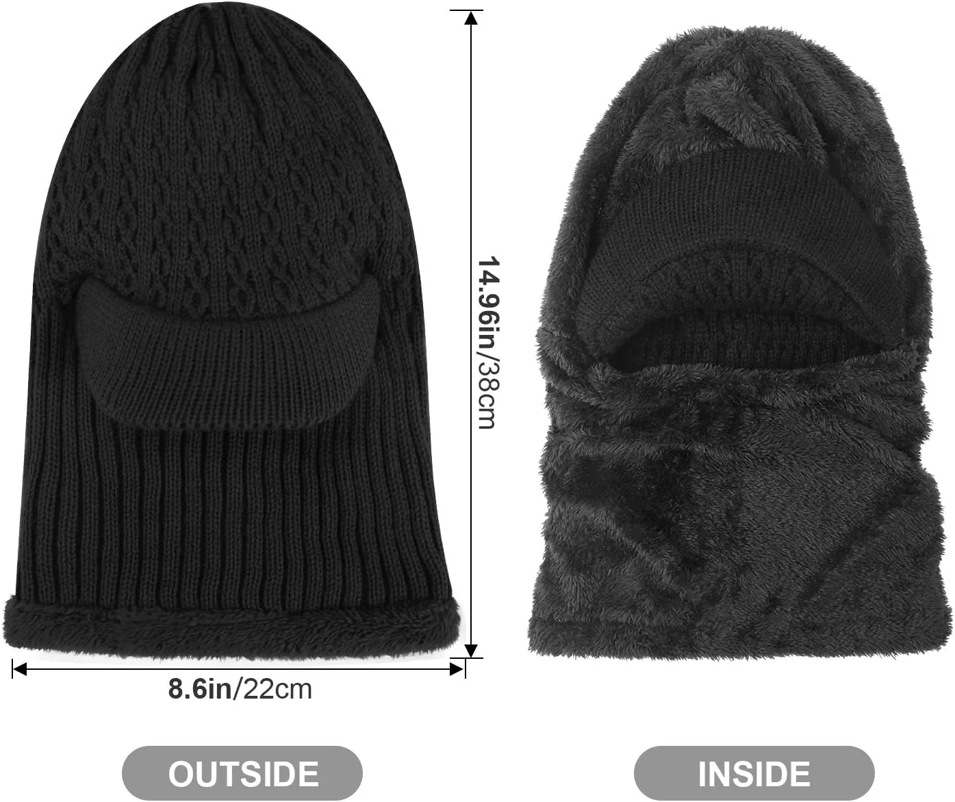 Winter Knitted Balaclava Beanie Hat Warm Cycling Ski Mask, Women Windproof Hood, Balaclavas Heavyweight Thermal Fleece