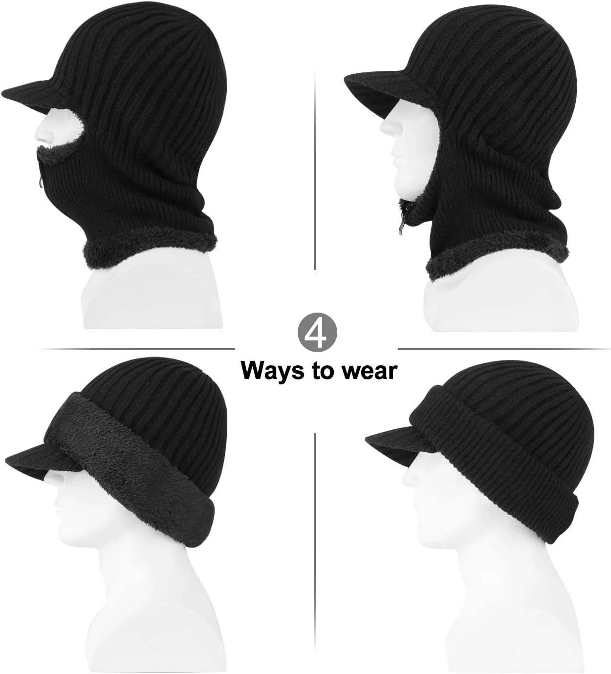 Winter Knitted Balaclava Beanie Hat Warm Cycling Ski Mask, Women Windproof Hood, Balaclavas Heavyweight Thermal Fleece