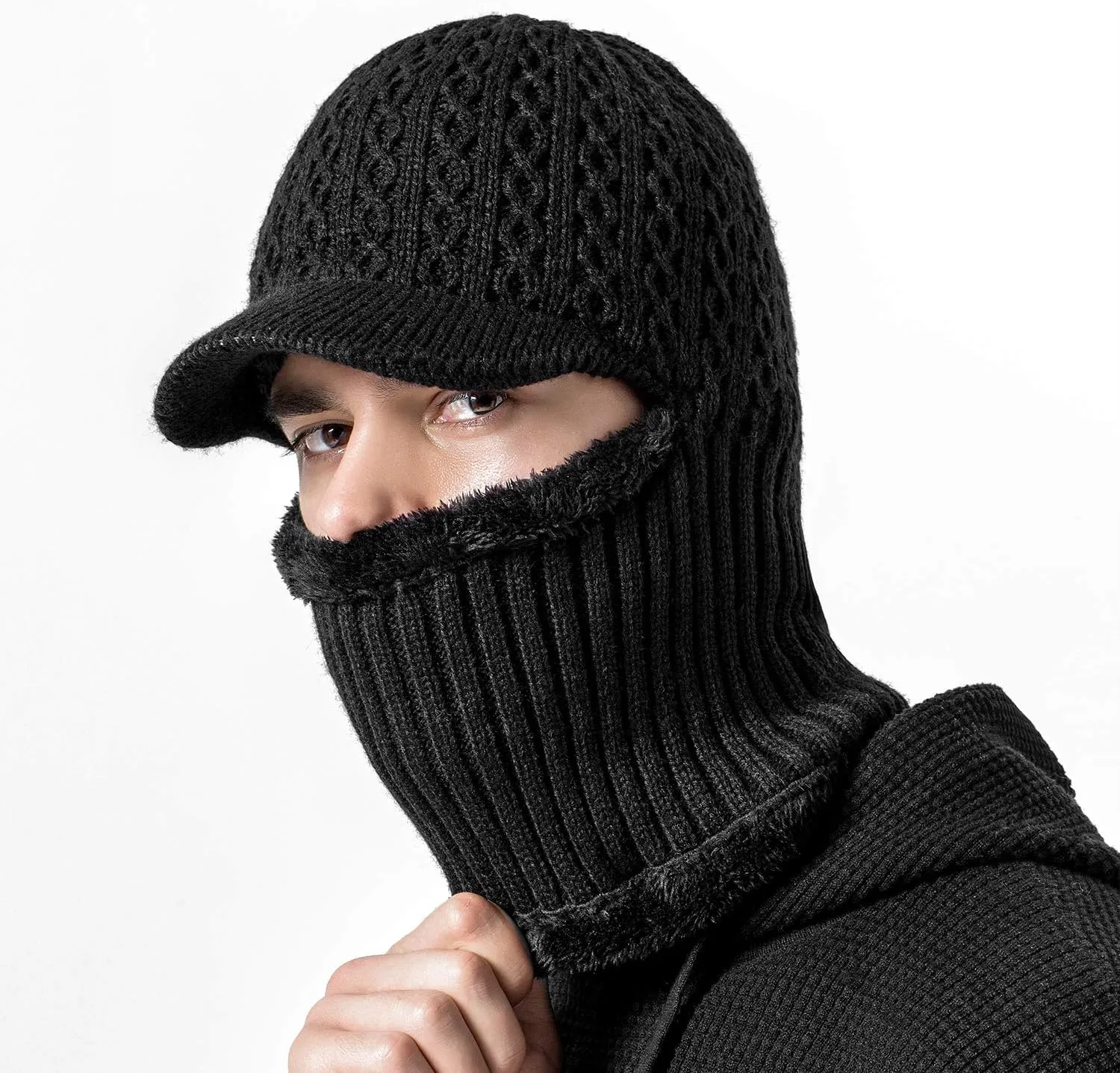 Winter Knitted Balaclava Beanie Hat Warm Cycling Ski Mask, Women Windproof Hood, Balaclavas Heavyweight Thermal Fleece