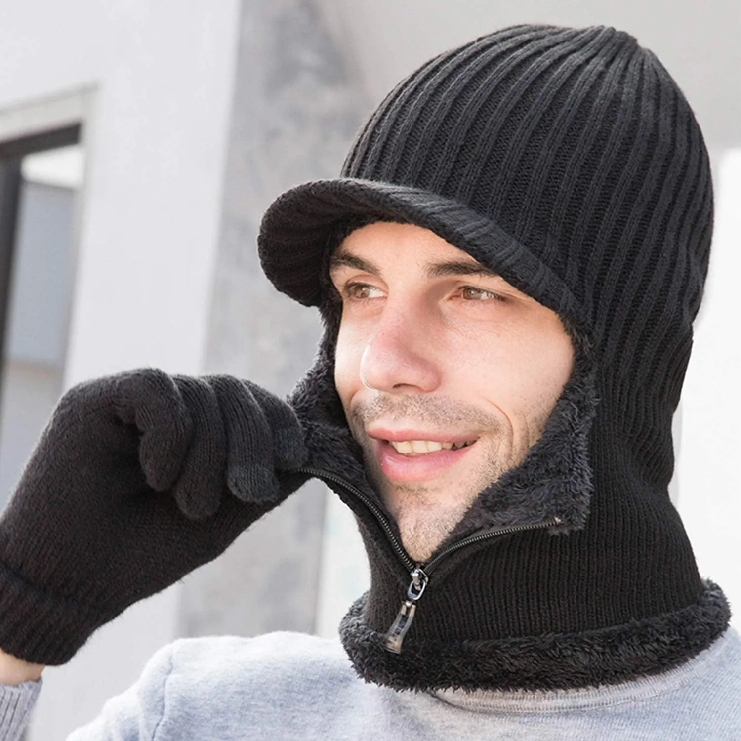 Winter Knitted Balaclava Beanie Hat Warm Cycling Ski Mask, Women Windproof Hood, Balaclavas Heavyweight Thermal Fleece