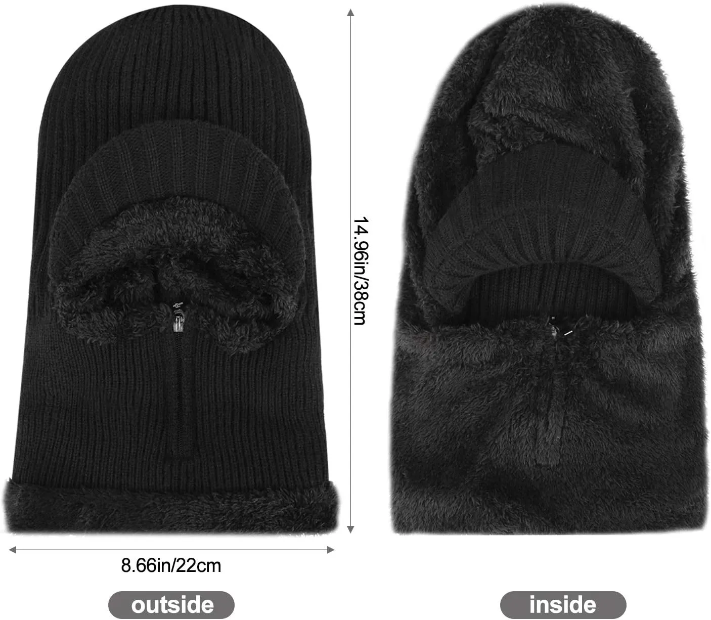 Winter Knitted Balaclava Beanie Hat Warm Cycling Ski Mask, Women Windproof Hood, Balaclavas Heavyweight Thermal Fleece