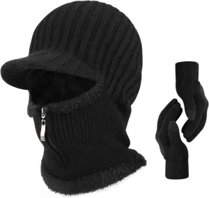 Winter Knitted Balaclava Beanie Hat Warm Cycling Ski Mask, Women Windproof Hood, Balaclavas Heavyweight Thermal Fleece