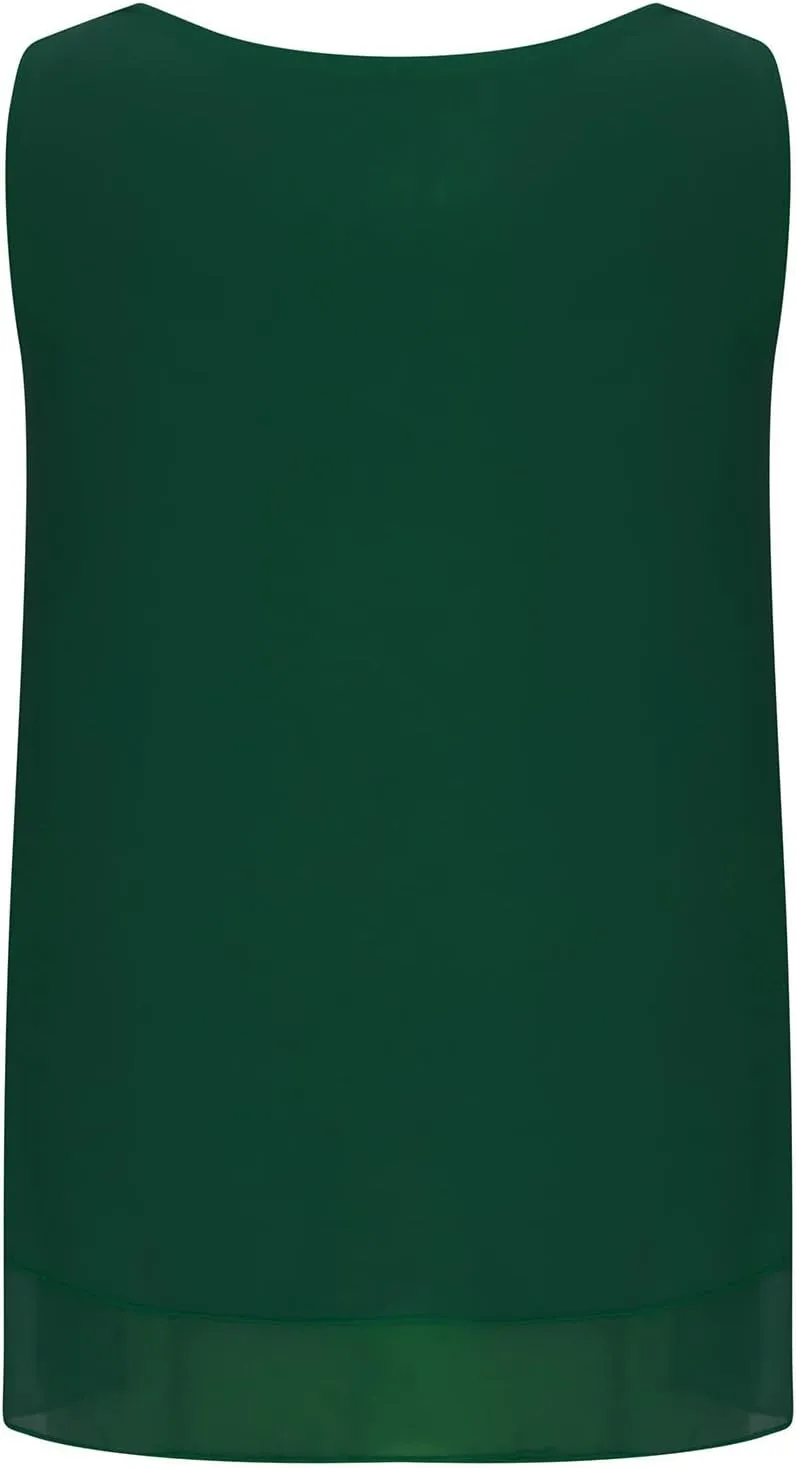 Women Tank Tops Dressy Sleeveless Solid Color Double Layers Chiffon Camisole Casual Summer Vacation Loose Casual Top