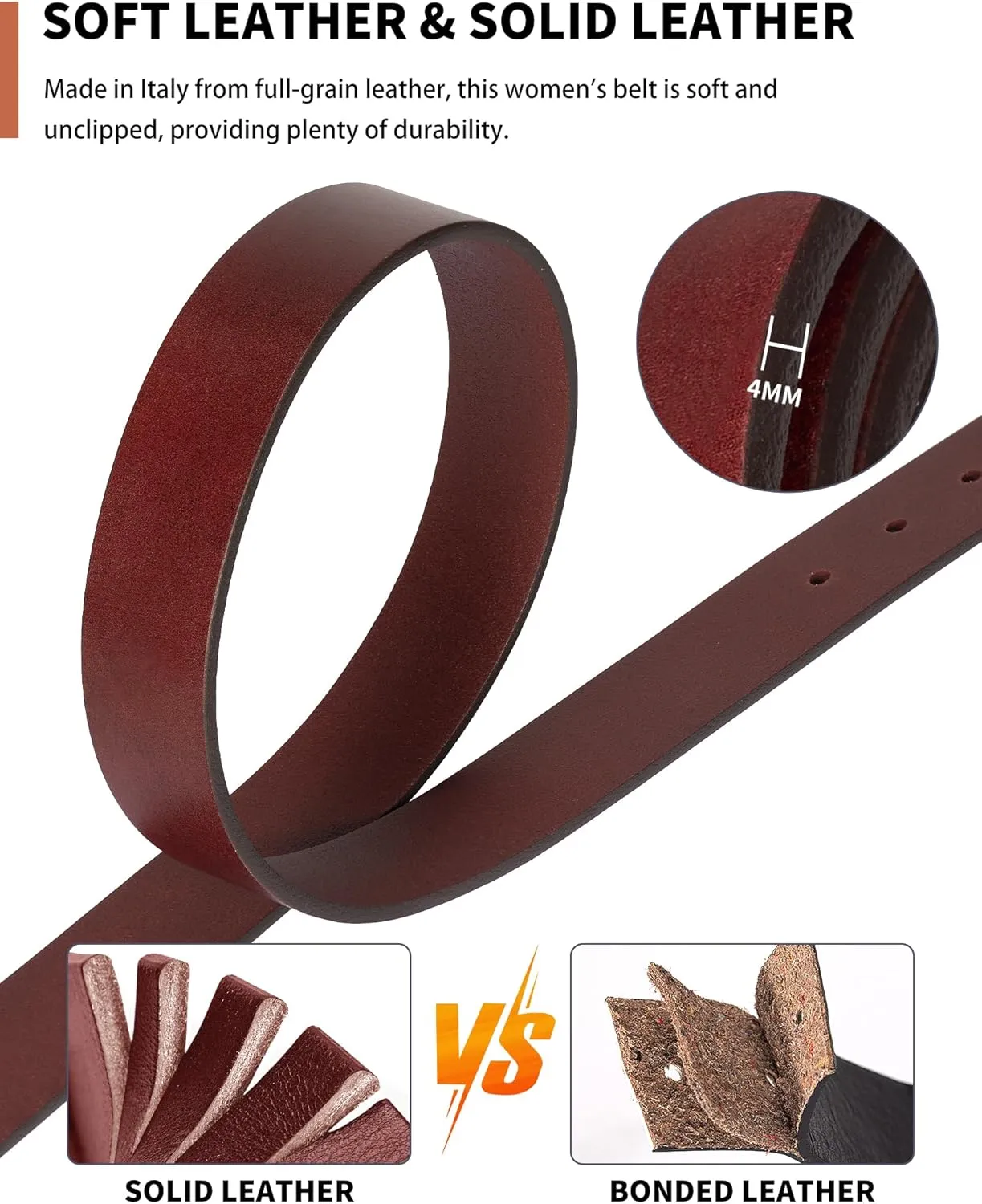 Womens Belt for Jeans Genuine Leather Belt Vintage Solid Brass Circle buckle Gift Box Packaging