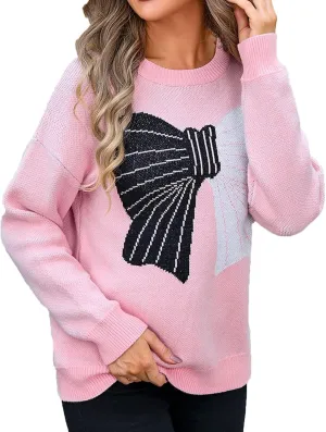 Women's Crewneck Sweater Pullover Soft Oversized Boho Floral Print Long Sleeve Knitted Jumper Tops Fall Fashion 2024