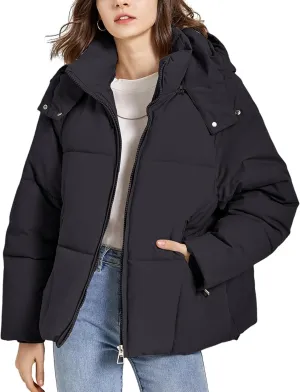 Womens Lightweight Puffer Jacket Full Zip Quilted Hooded Winter Down Coat Windproof Warm Bubble Coat with Pocket