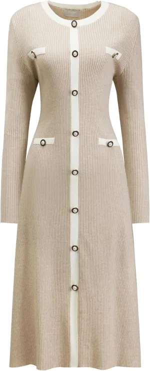 Women's Midi Dress Knit Long Sleeve Sweater Dresses